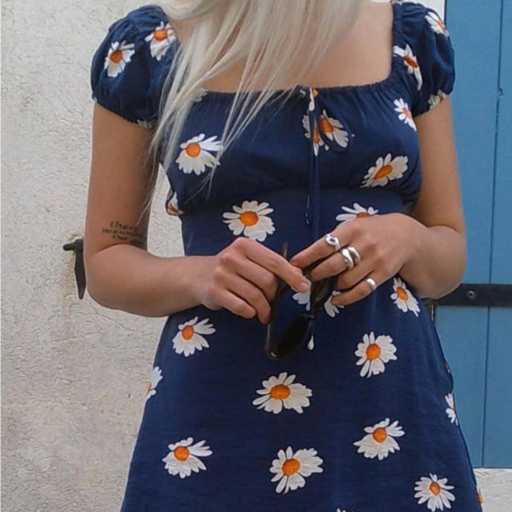 Lisa Says Gah Navy Blue Daisy Mini Dress Size L